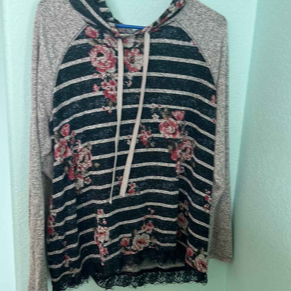 Super soft stripe floral sweater with lace. Never worn!!